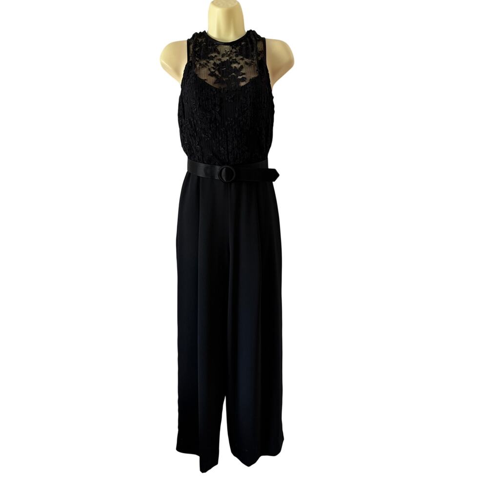 Laundry by Shelli Segal Black Belted Jumpsuit Lace Bodice Size 4 Dressy Party